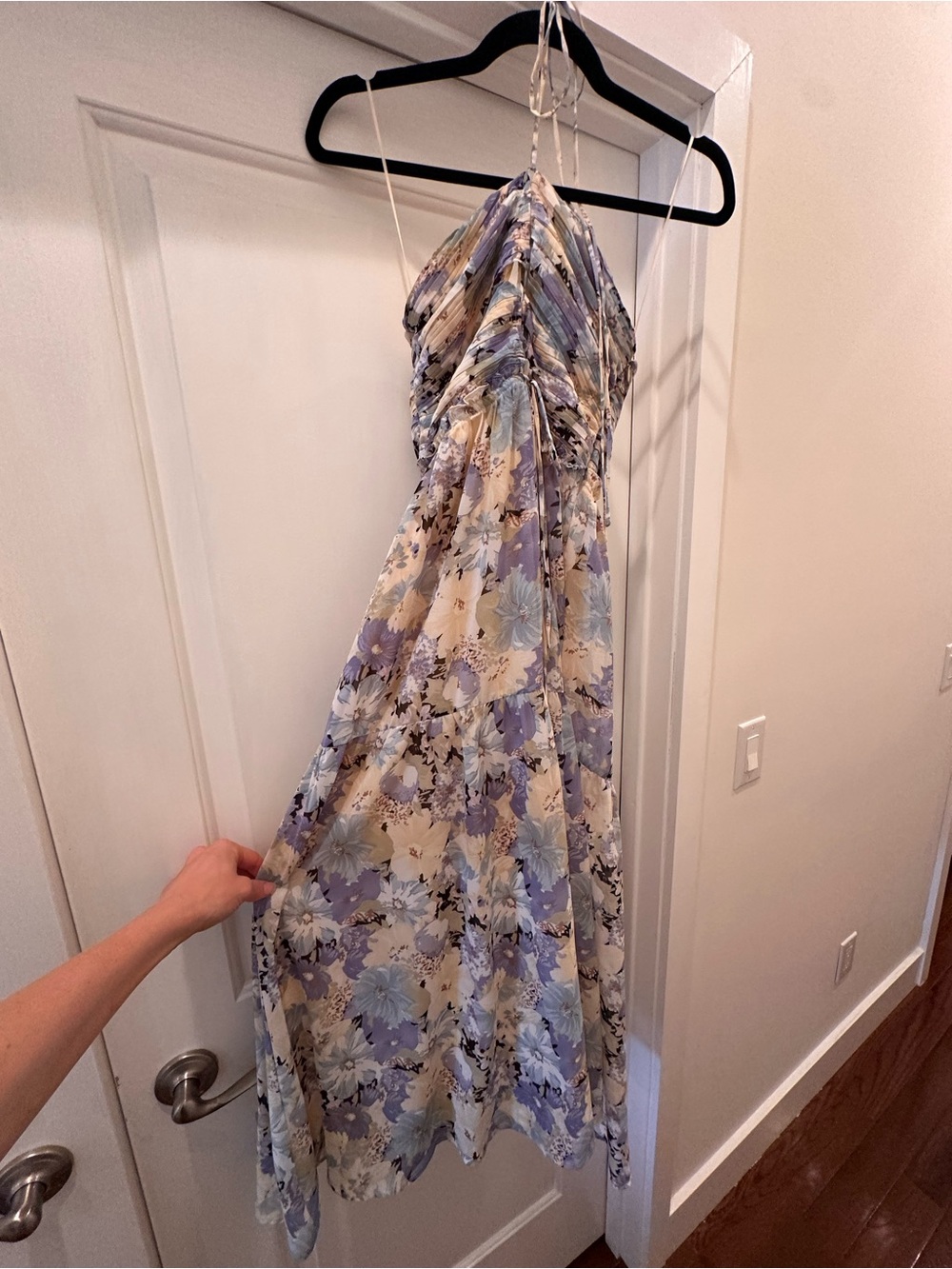 Astr Floral Halter Maxi Dress in Lavender and Cream